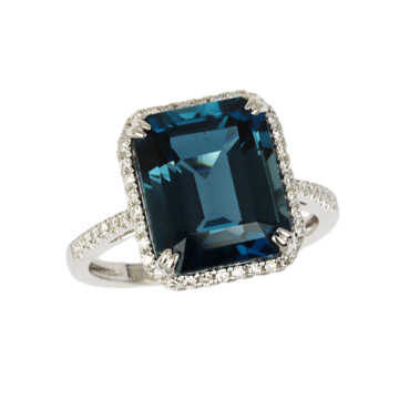 Featured image of this Effy Women’s 14k White Gold Diamond, London Blue Topaz Ring Size 7