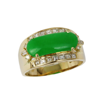 Featured image of this Men’s 14k Yellow Gold, Diamond, Jade Ring Size 10.5