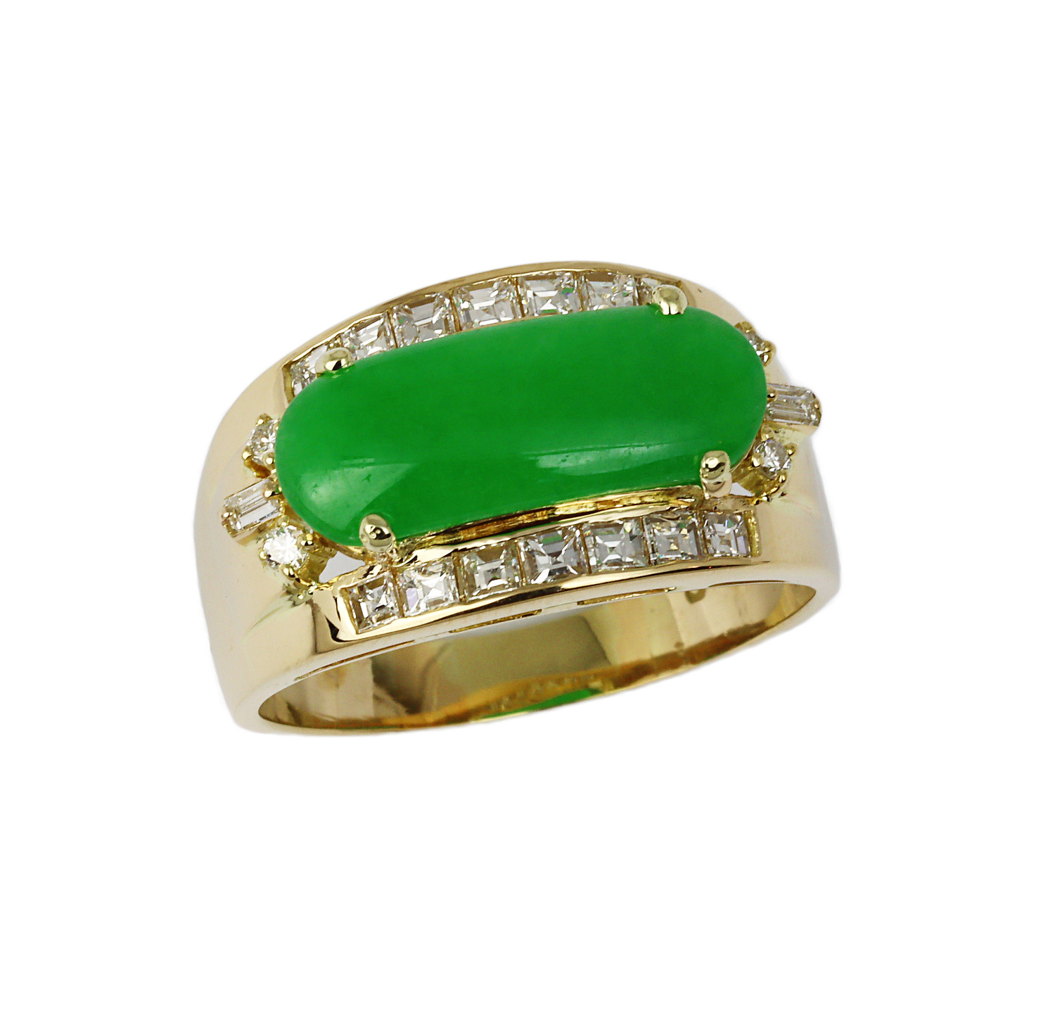 Featured image of this Men’s 14k Yellow Gold, Diamond, Jade Ring Size 10.5