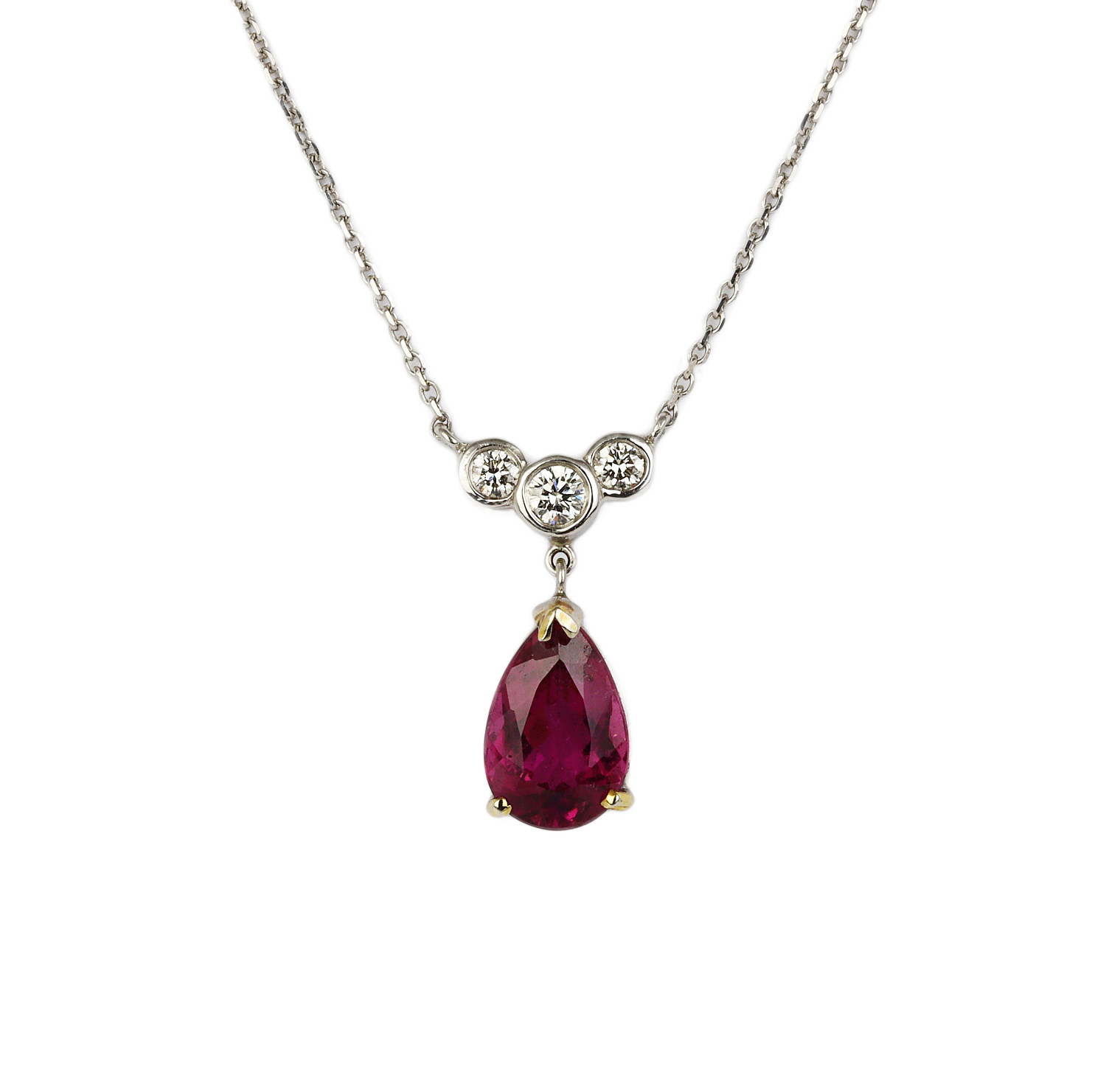 Featured image of this Women’s 14k White Gold, Diamond, Rubelite Necklace