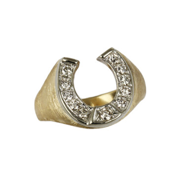 Featured image of this Unisex 14k Yellow Gold Diamond Horseshoe Ring Size 9.5
