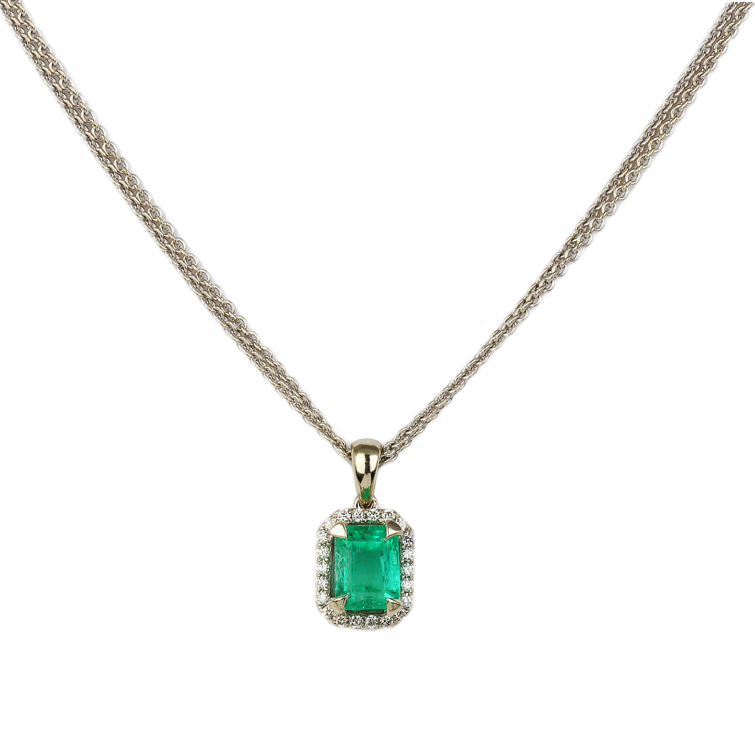 Featured image of this Women’s 14k White Gold, Diamond, Emerald Necklace