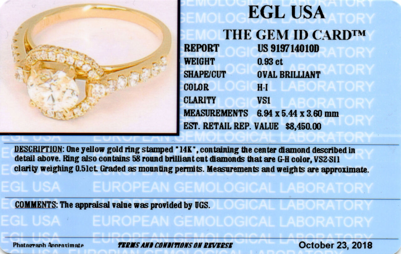 Gallery image of this Women’s 14k Yellow Gold Diamond Bridal Ring Size 6.25 EGL Cert