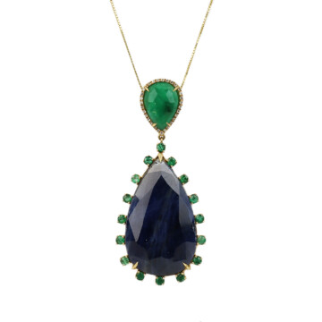 Featured image of this Fischer Women’s 14k Yellow Gold Diamond, Emerald, Sapphire Necklace