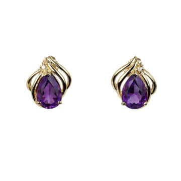 Featured image of this Women’s 14k Yellow Gold, Amethyst, Diamond Stud Earrings