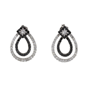 Featured image of this Women’s 18k White Gold, Clear & Black Diamond Dangle Earrings