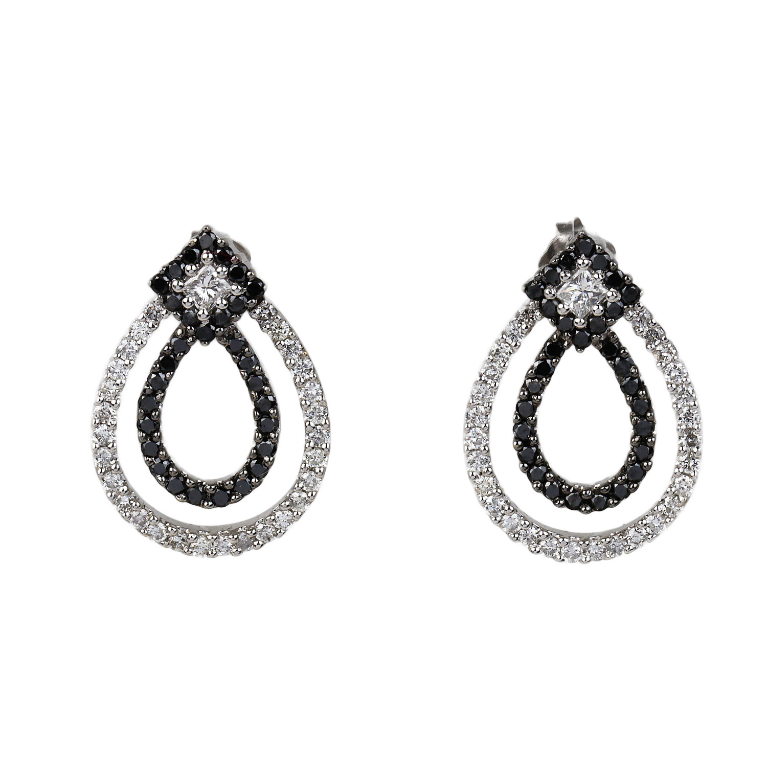 Featured image of this Women’s 18k White Gold, Clear & Black Diamond Dangle Earrings