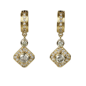 Featured image of this Women’s 14k Yellow Gold Diamond Hoop Dangle Earrings