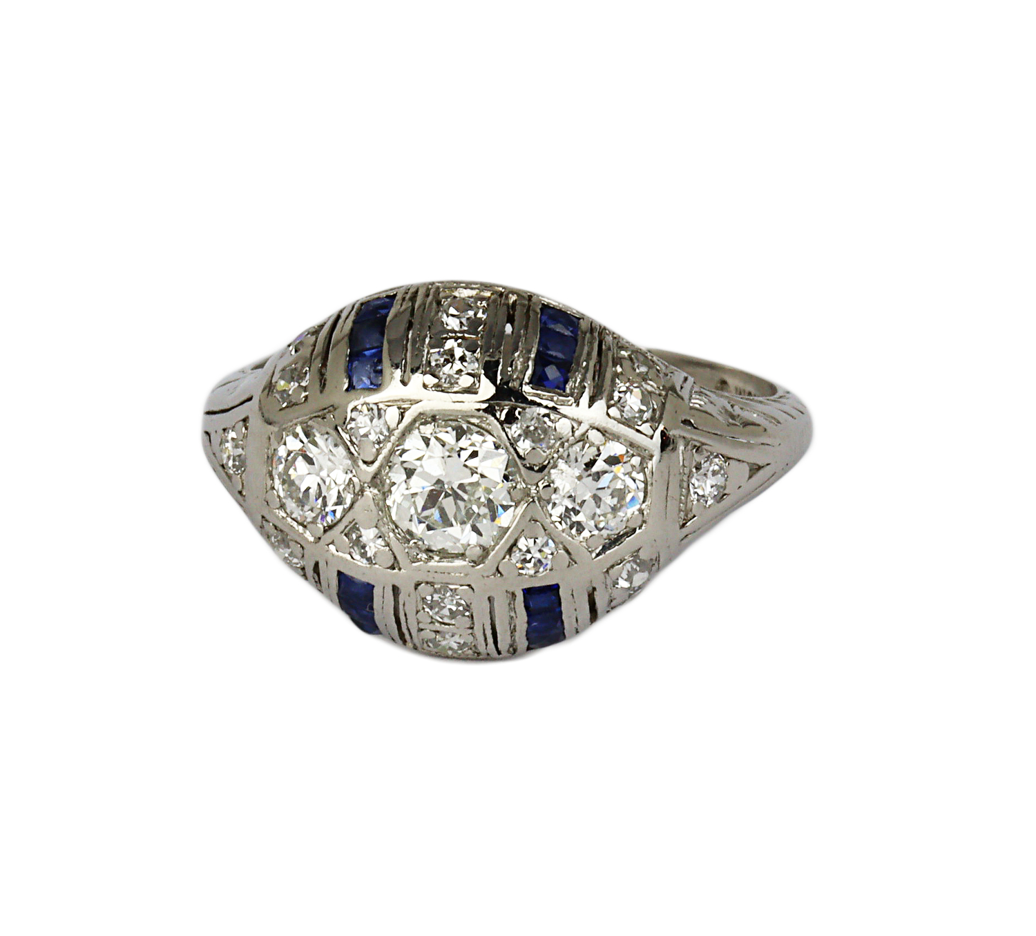 Gallery image of this Vintage Women’s Platinum Diamond, Blue Stone Ring Size 6