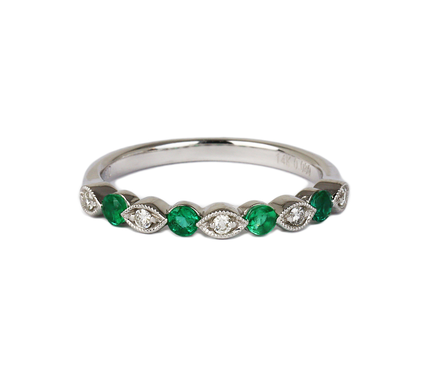 Gallery image of this Fischer Women’s 14k White Gold Diamond, Emerald Ring Size 7