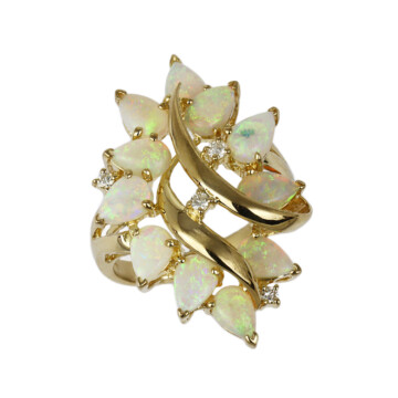 Featured image of this Women’s 18k Yellow Gold, Diamond, Opal Ring Size 6.5