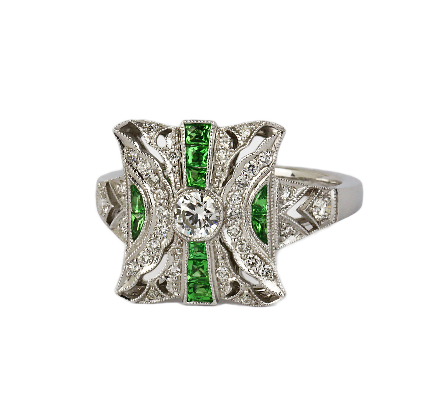 Gallery image of this Women’s 14k White Gold Diamond, Tsavorite Ring Size 6.5