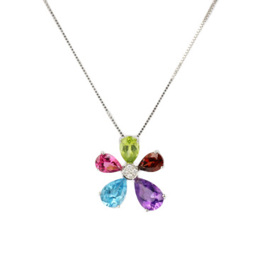 Featured image of this Women’s 14k White Gold, Amethyst, Diamond, Garnet, Topaz, Tourmaline Necklace
