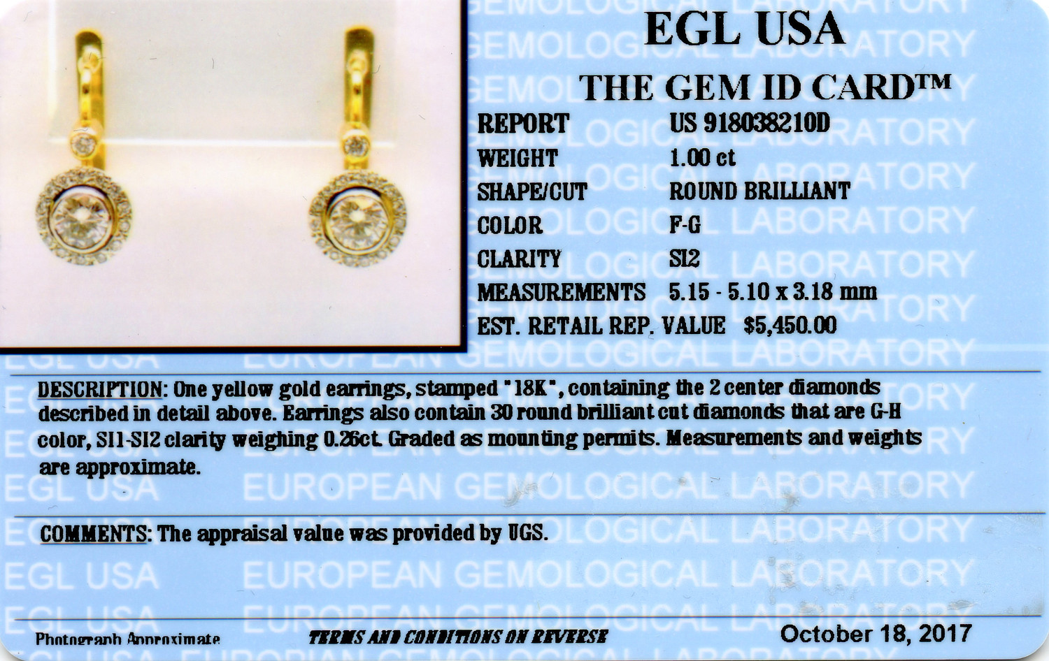 Gallery image of this Women’s 18k Yellow Gold Diamond Dangle Earrings EGL Cert