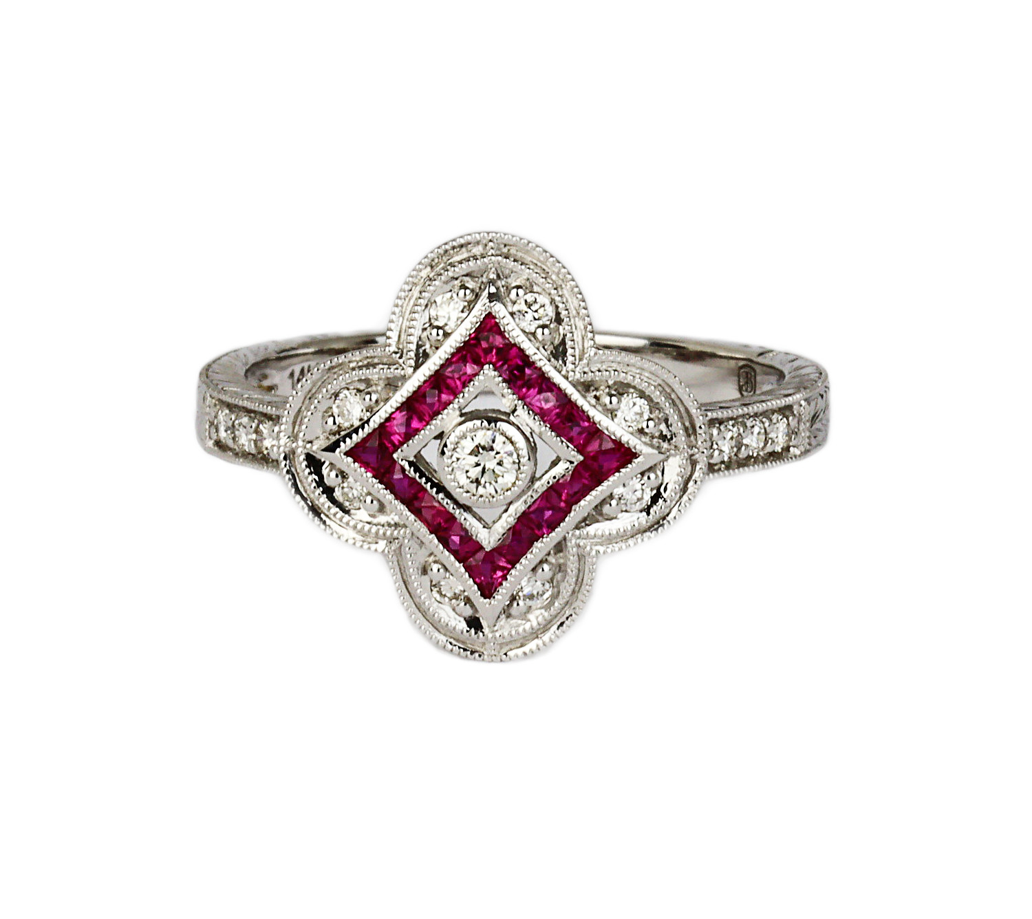 Gallery image of this Women’s 14k White Gold Diamond, Ruby Ring Size 6.5