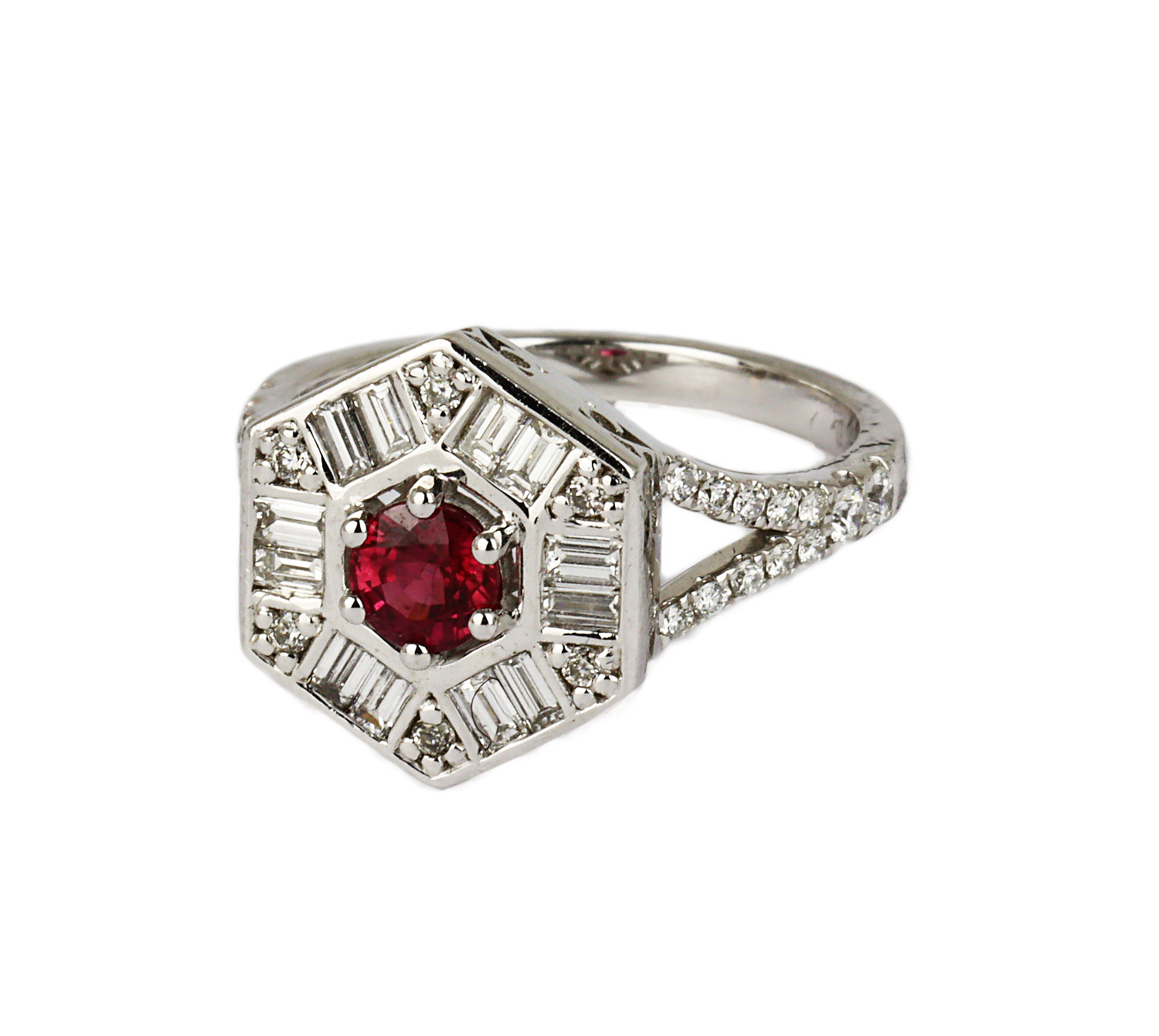 Gallery image of this Fischer Women’s 14k White Gold Diamond, Ruby Ring Size 6
