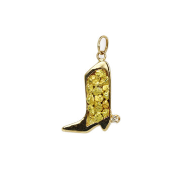 Featured image of this Women’s 14k Yellow Gold Diamond, Natural Nugget Cowboy Boot Pendant
