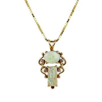 Featured image of this Women’s 14k Yellow Gold, Diamond, Opal Necklace