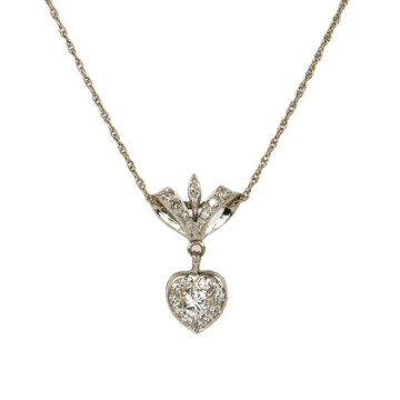 Featured image of this Women’s Vintage 14k White Gold Diamond Heart Necklace