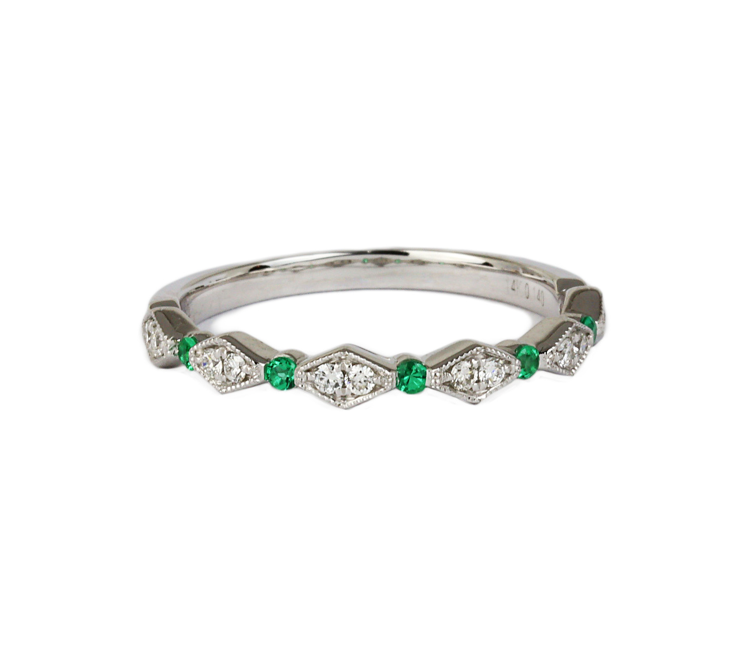 Gallery image of this Fischer Women’s 14k White Gold Diamond, Emerald Ring Size 7
