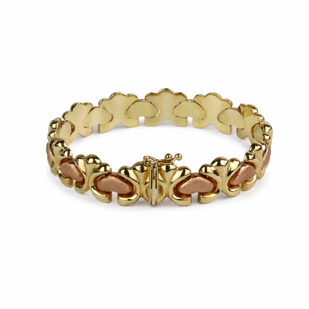 Gallery image of this Women’s 14k Yellow & Rose Gold Heart Link Bracelet