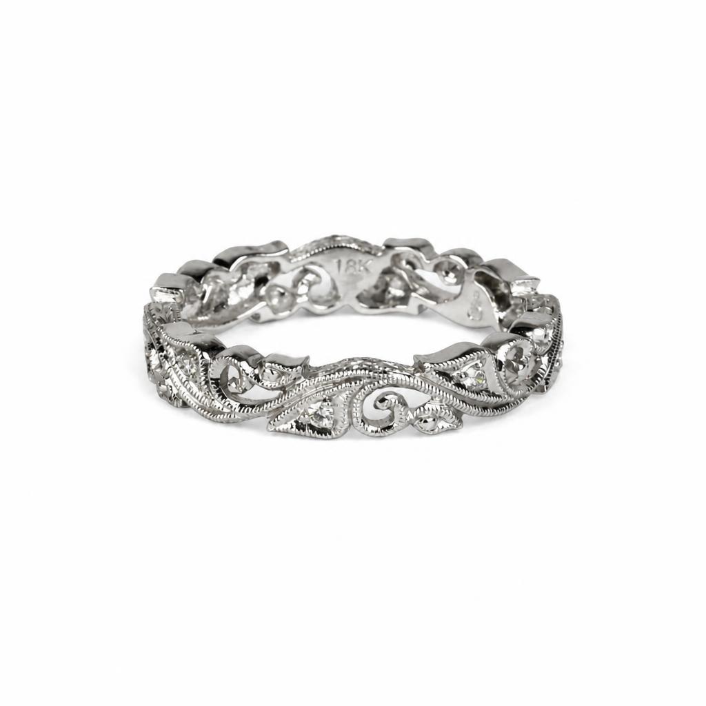 Gallery image of this Fischer Women’s 18k White Gold Eternity Band Ring with 0.07ct TDW Diamond Size 6.75