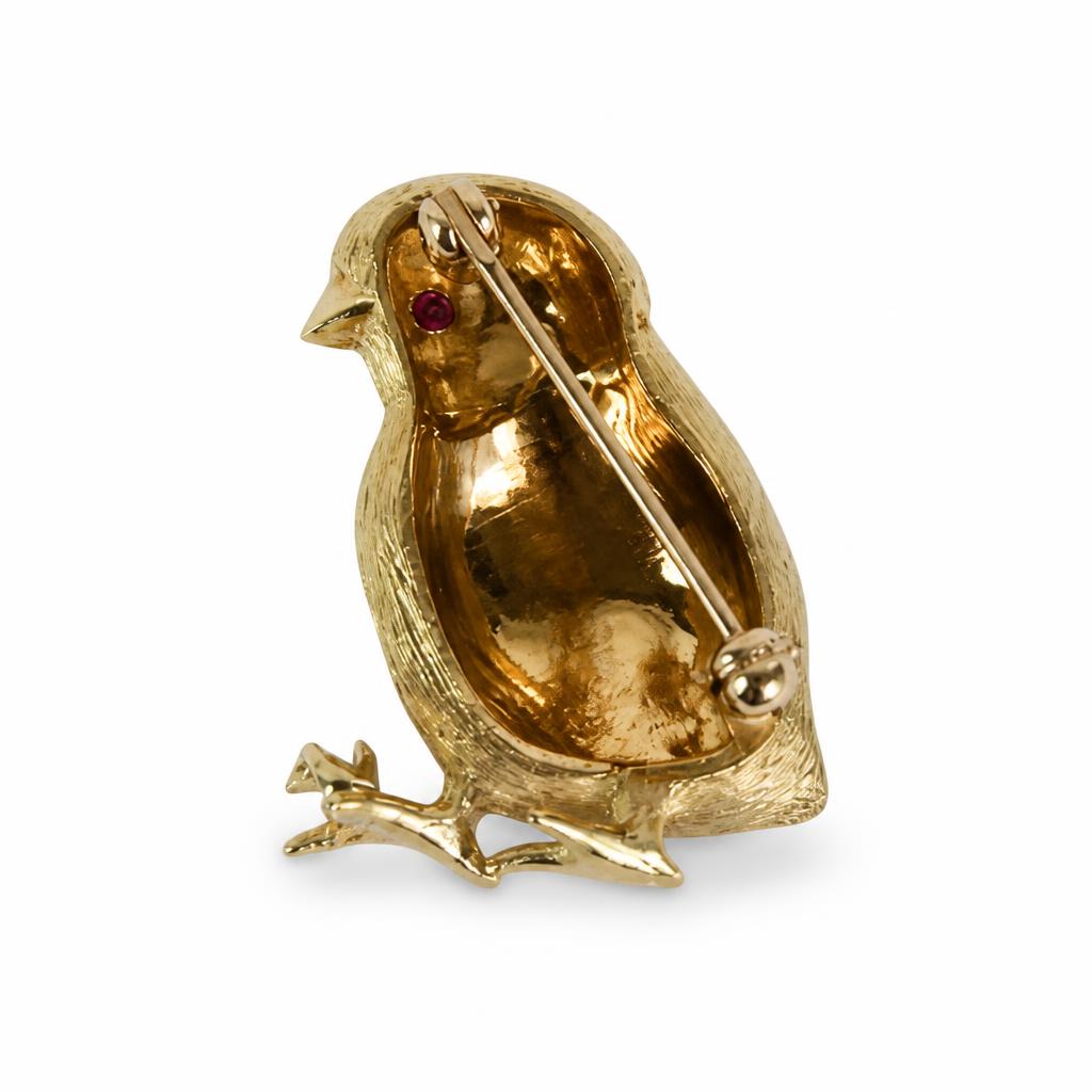 Gallery image of this Women’s 18k Yellow Gold Baby Bird Brooch with Ruby and 0.05ct Diamond