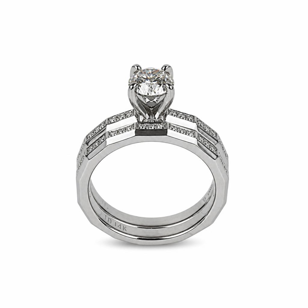 Gallery image of this Women’s 14k White Gold Diamond Bridal Size 6.75 Ring Set EGL Cert.