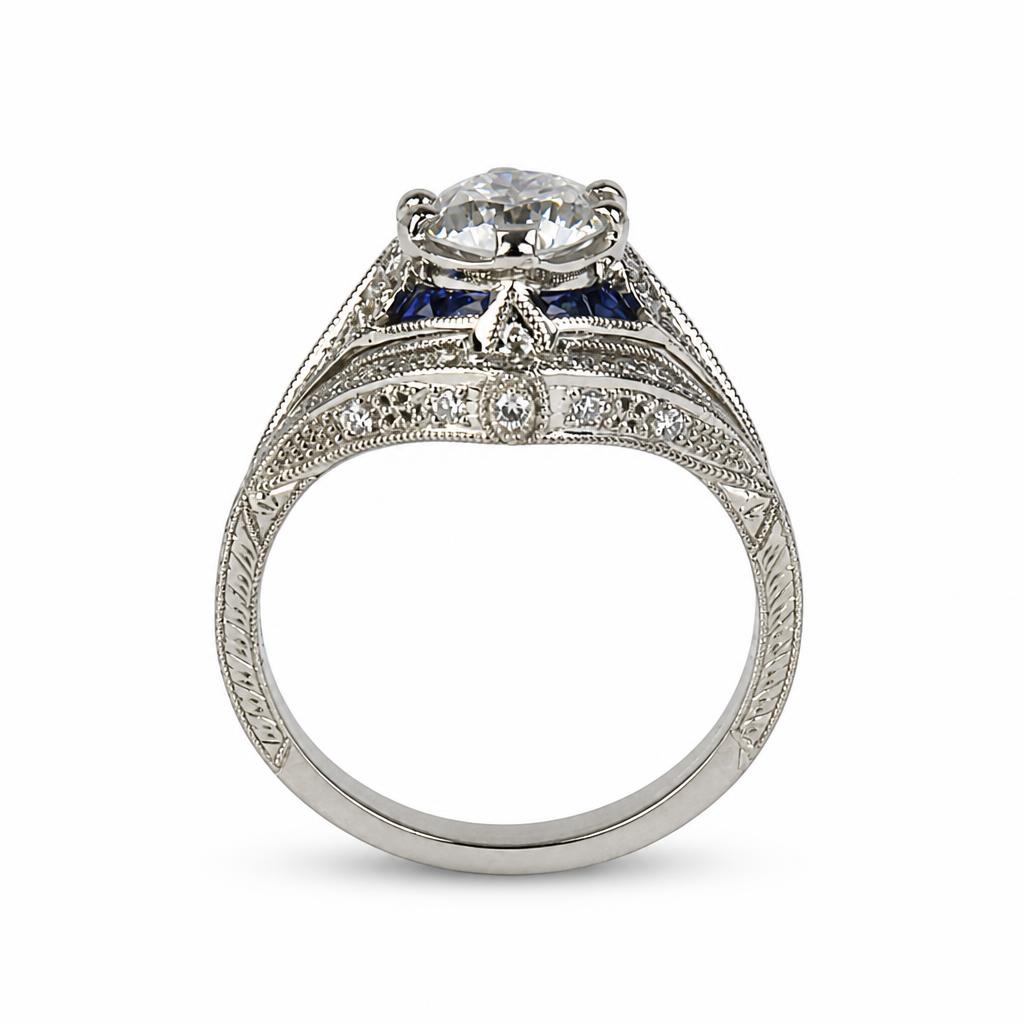 Gallery image of this Women’s Platinum Diamond, Sapphire Bridal Ring Set Size 6.5 GIA Cert